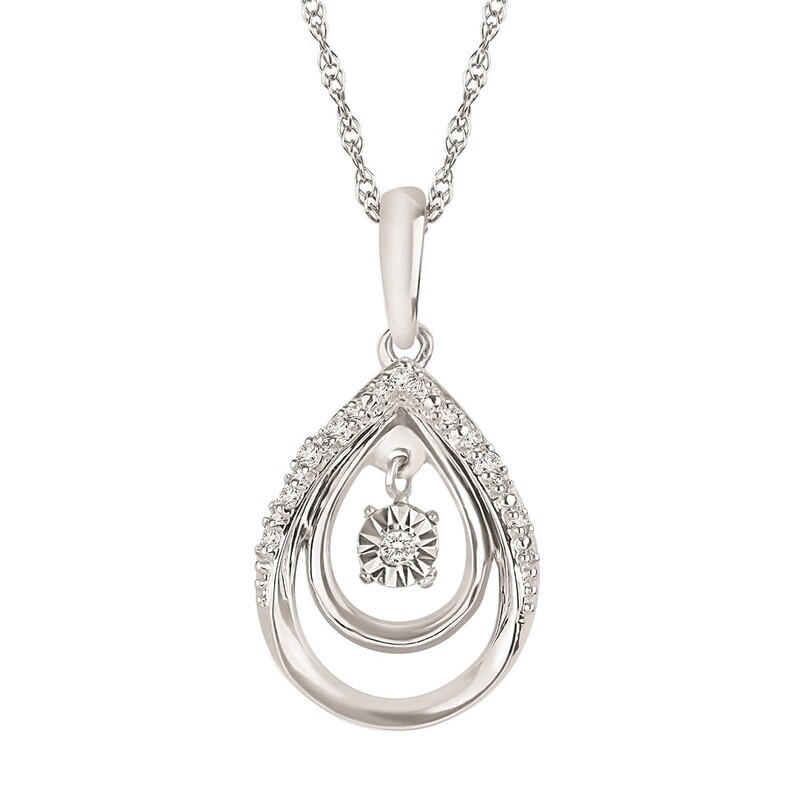 SS Shimmering Diamond® .03cttw Diamond Tear Drop Pendant 18" chain