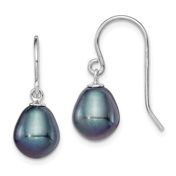 SS 8-9mm Black Freshwater Cultured Pearl Dangle Earrings