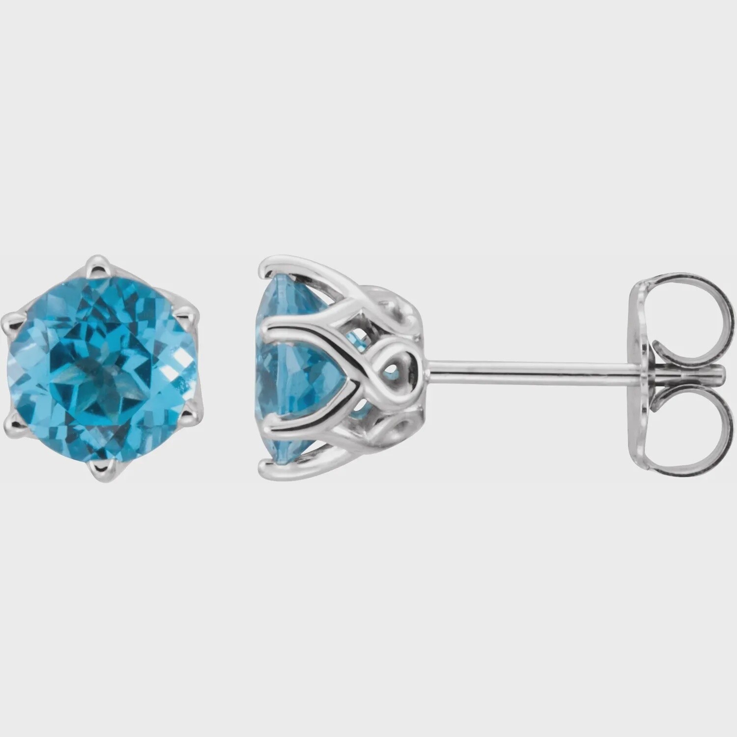14K WG 6mm Swiss Blue Topaz Stud Earrings