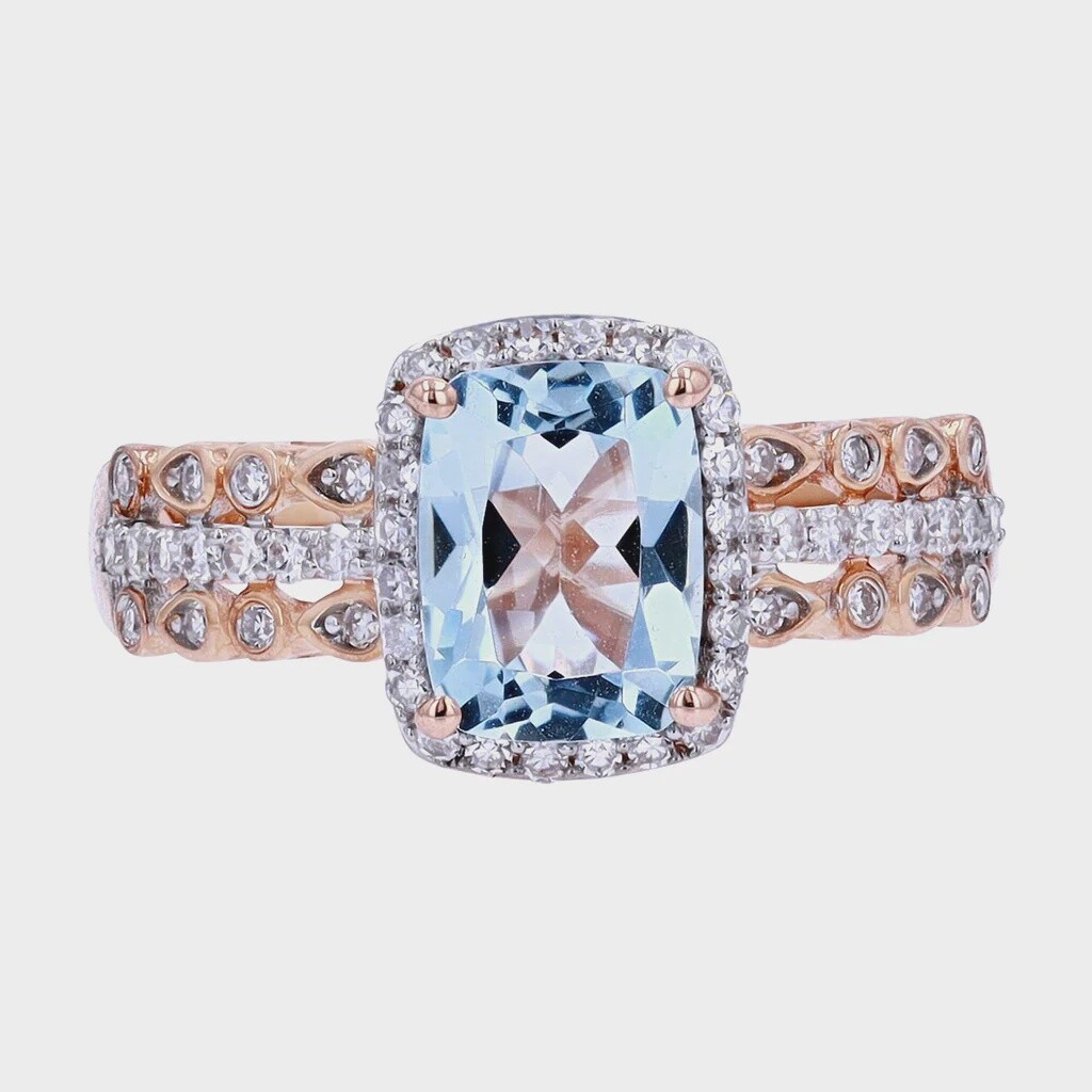 14K RG 0.25cttw Diamond & Aquamarine ring