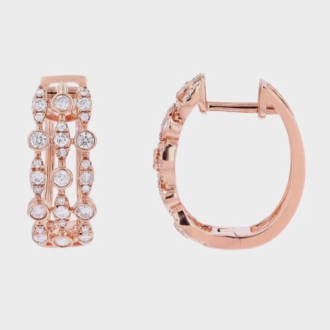 10K RG 3 Row 0.82cttw Diamond Hoop Earring
