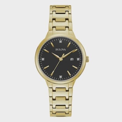 Bulova Ladies&#39; Gold-Tone Black Dial Watch