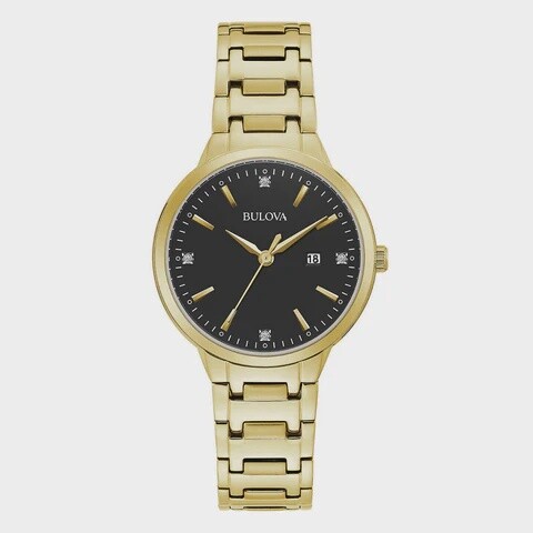 Bulova Ladies' Gold-Tone Black Dial Watch