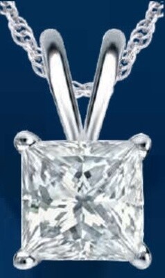 14k WG Lab Grown Diamond Princess Solitaire Pendant