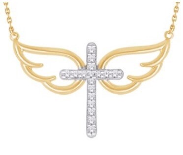 10K YG 0.10ct Diamond Cross Necklace