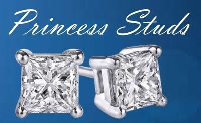 14K Lab Grown Diamond Princess Stud Earrings, Carat Weight: 1 carat, Color: White Gold