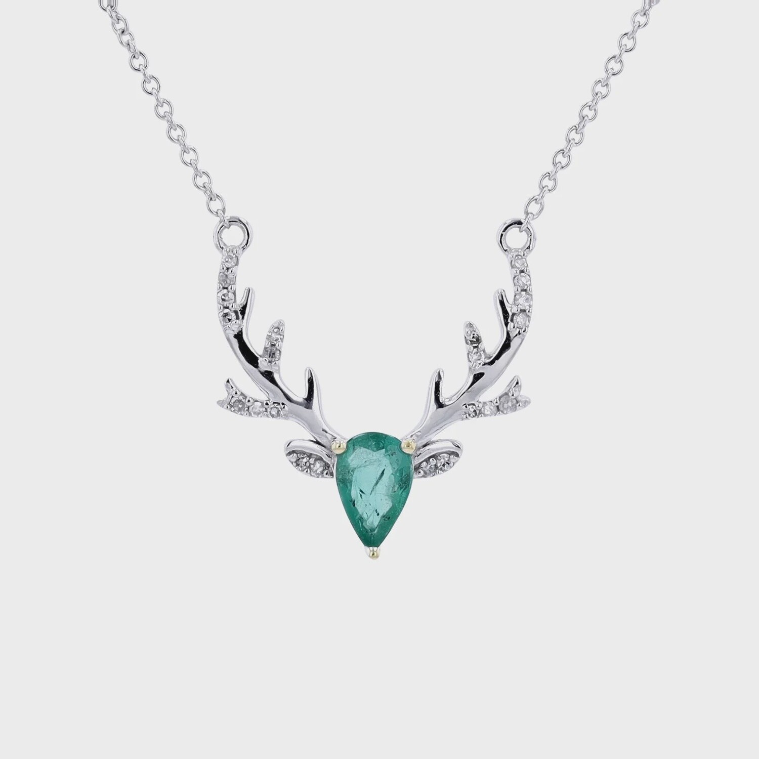 14K WG Diamond & Emerald Deer 18" Necklace