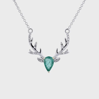 14K WG Diamond & Emerald Deer 18" Necklace