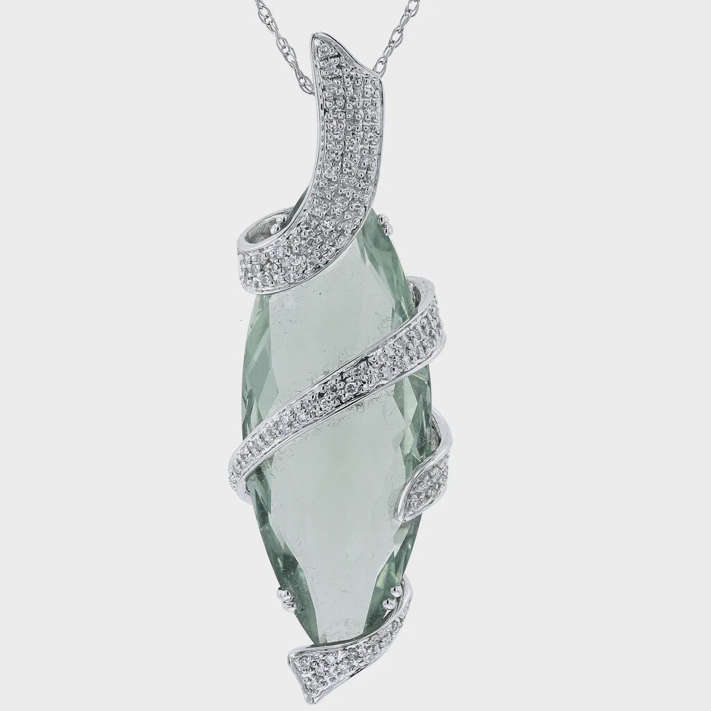 14K WG 27.80ct Green Amethyst & .33ctw Diamond Necklace 18"