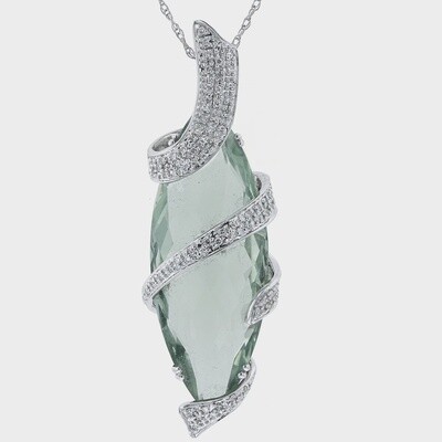 14K WG 27.80ct Green Amethyst & .33ctw Diamond Necklace 18"