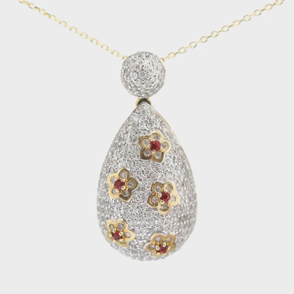 14K YG Diamond & Orange Sapphire Necklace 18"