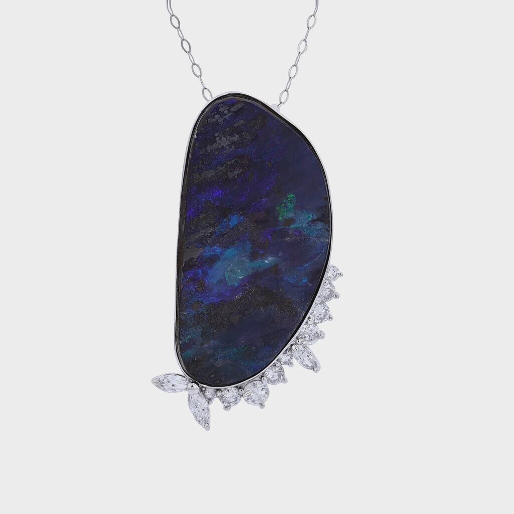 Platinum 29.05ct Opal & 1.03ctw Diamond 18" Necklace