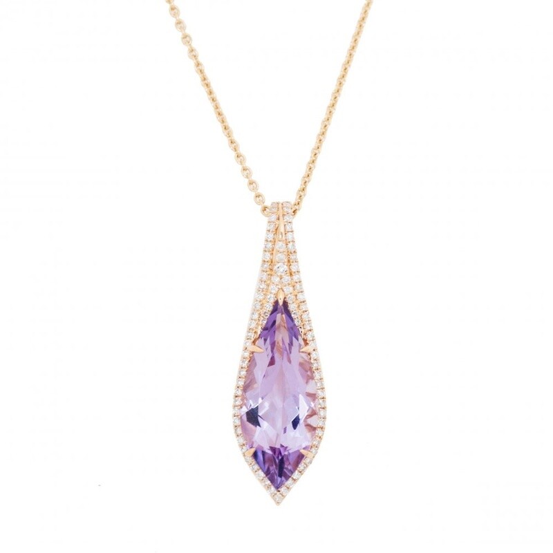 14K YG 4.65ct  Amethyst & 0.32ctw Diamond 18" Necklace