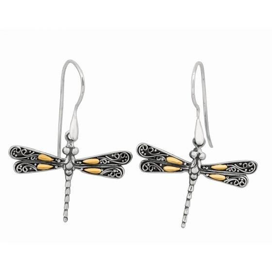 SS & 18K YG Dragonfly Earrings