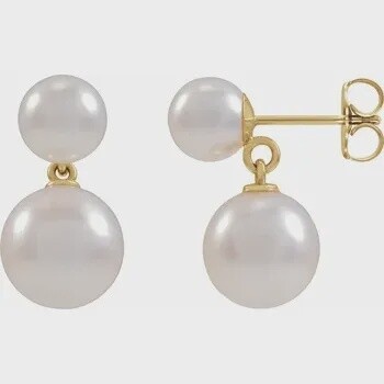 14K YG Cultured White Akoya Pearl Earrings