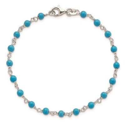 SS Turquoise Bead Bracelet 7.5&quot;