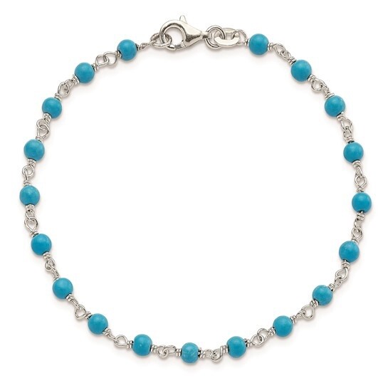 SS Turquoise Bead Bracelet 7.5"