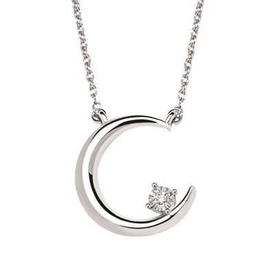 SS .01ctw Diamond Half Moon Necklace