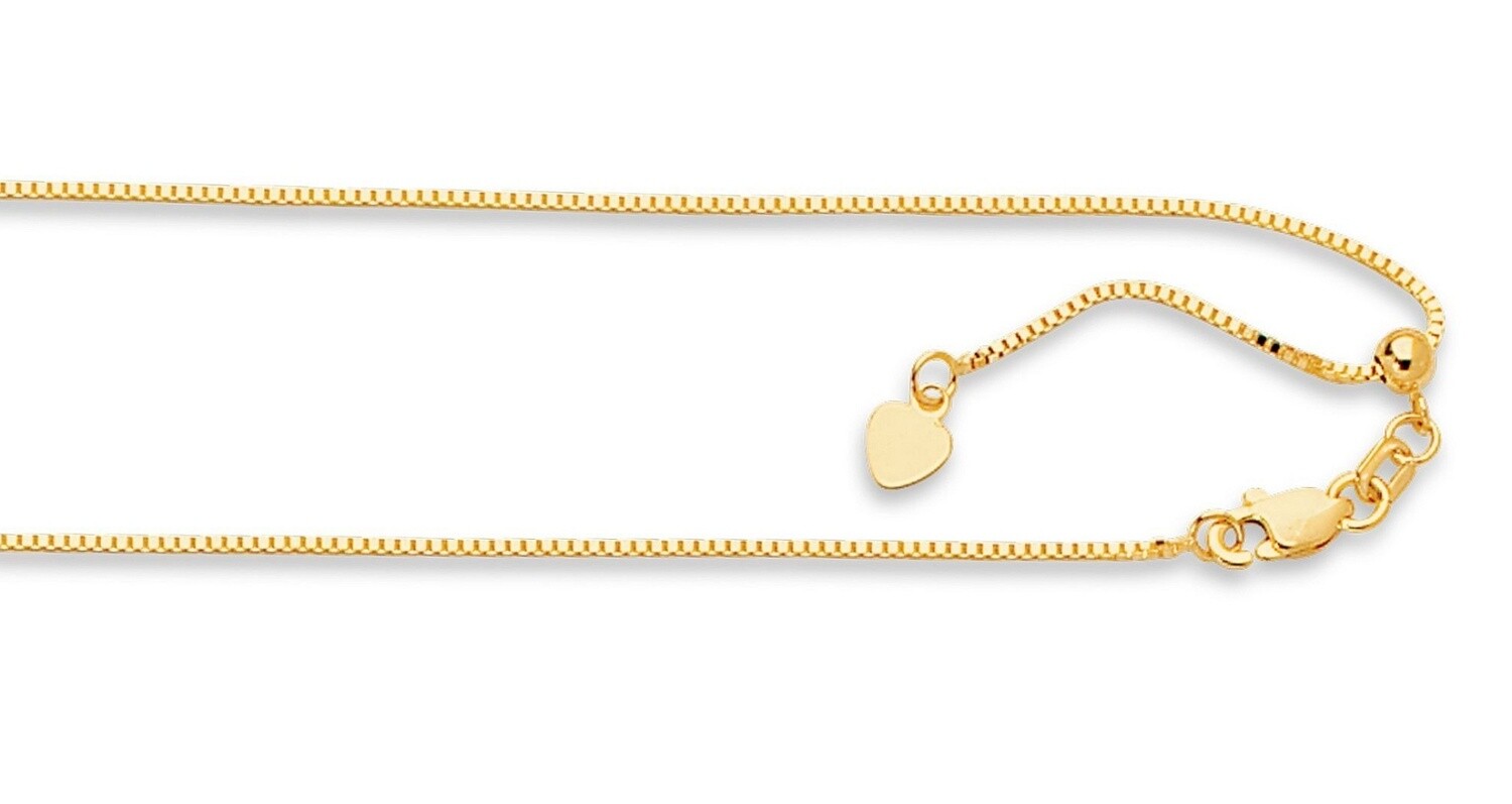 14ky 0.85mm Adjustable Box Chain with Lobster Clasp, Chain Length: 22 Inch