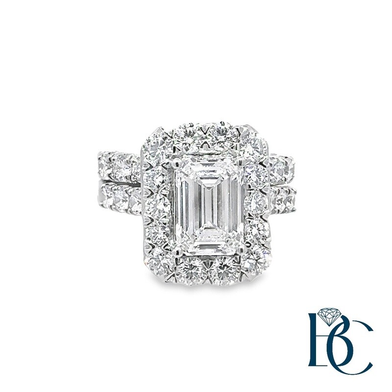 14K WG 4.00ctw Emerald Cut Lab Dia Bridal Set