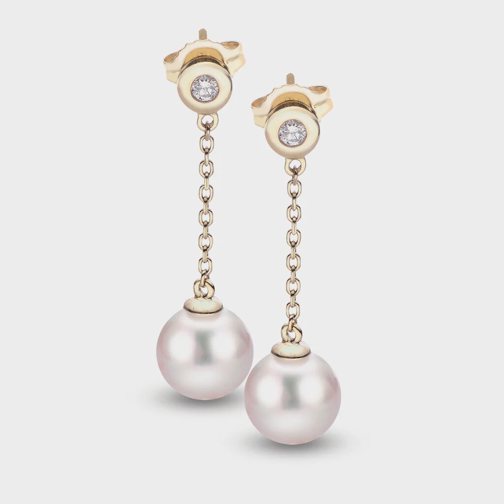 14k YG 8-8.5mm Akoya Pearl & .10ctw Dia Earring