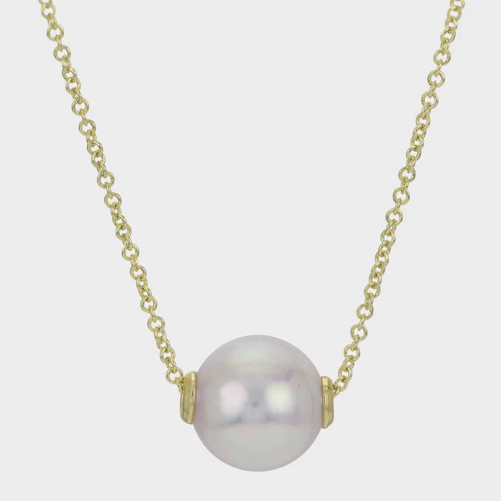 14k YG 8mm Akoya Pearl Solitaire Necklace 18"