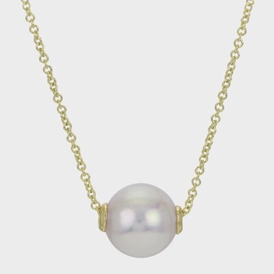 14k YG 8mm Akoya Pearl Solitaire Necklace 18"