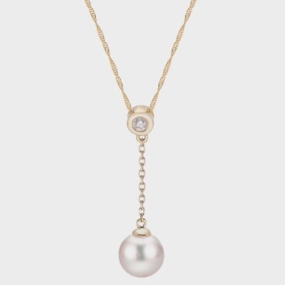 14k YG 8.5mm Akoya Cultured Pearl &amp; .05 ctw Dia Necklace 18&quot;