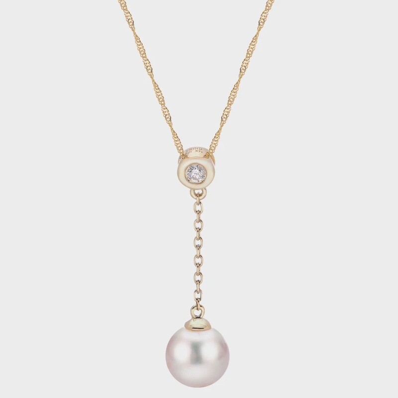 14k YG 8.5mm Akoya Cultured Pearl & .05 ctw Dia Necklace 18"