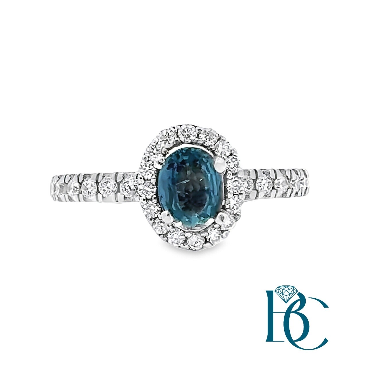14K Sapphire & Diamond Halo Ring