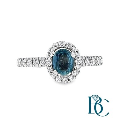 14K Sapphire & Diamond Halo Ring