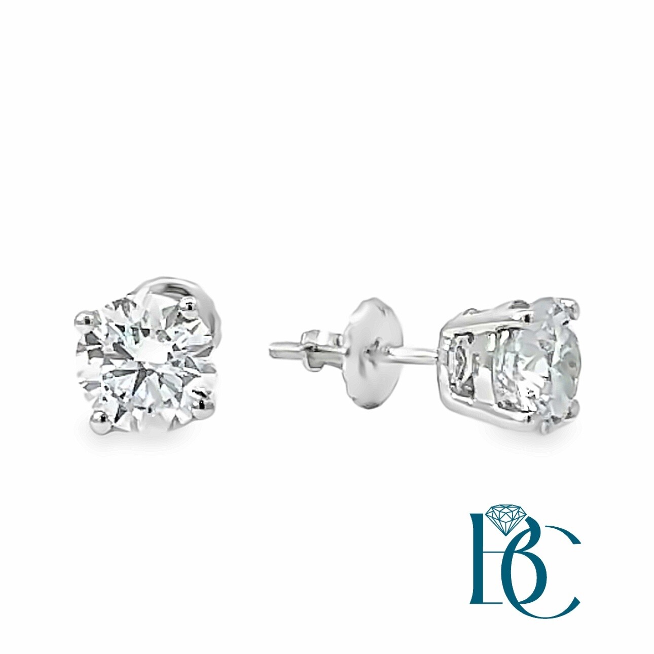14K 2.00ctw Lab Grown Diamond Round Stud Earrings, Color: White Gold