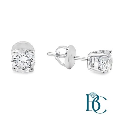 14K 1.00cttw Lab Grown Diamond Round Stud Earring, Color: 14k White Gold