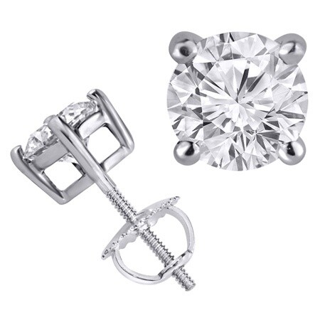 14K 4.00ct Lab Grown Diamond Stud Earrings, Color: 14k White Gold