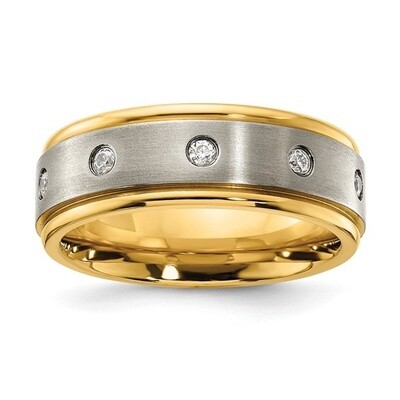 Titanium Band with CZ Stones, Ring Size: 8