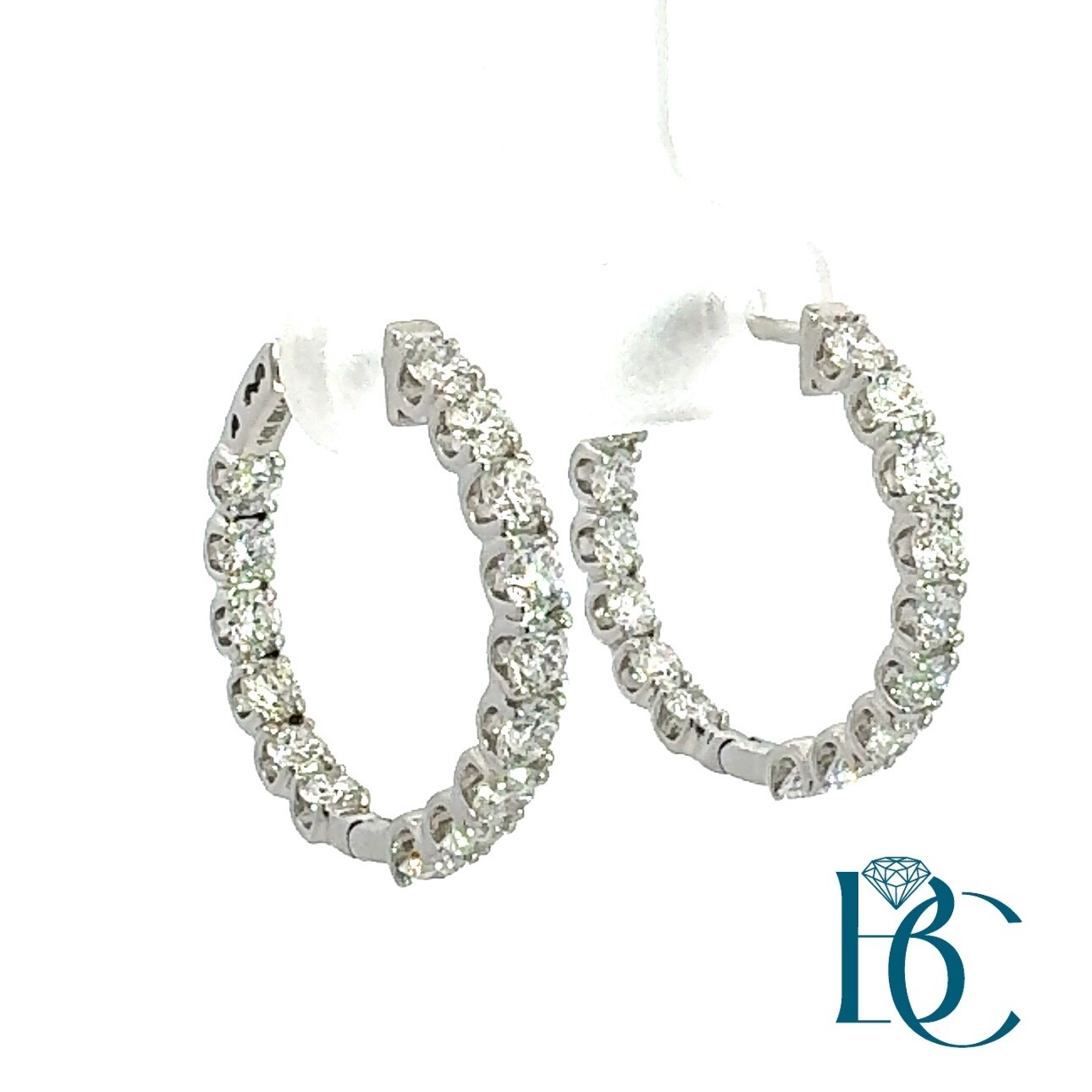 14K WG Lab Diamond Hoop Earrings, Carat Weight: 1.00 carat