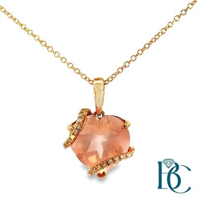 14K RG 0.13ctw Dia 5.50ct Pink Rose Quartz Necklace