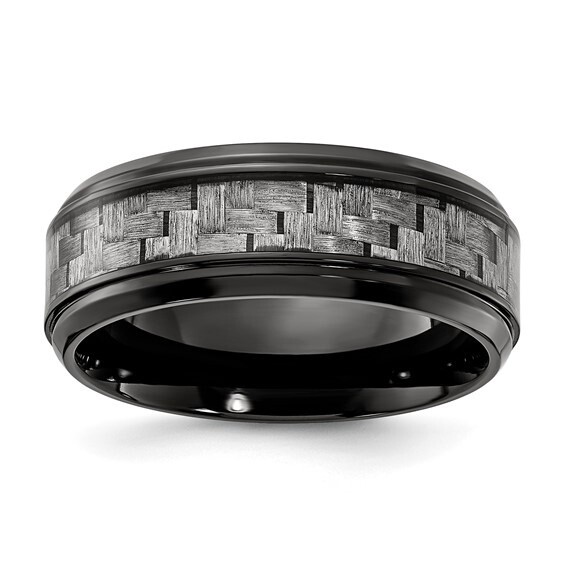 Black Titanium Polished w/Grey Carbon Fiber Inlay Band Sz 11, Ring Size: Size 11