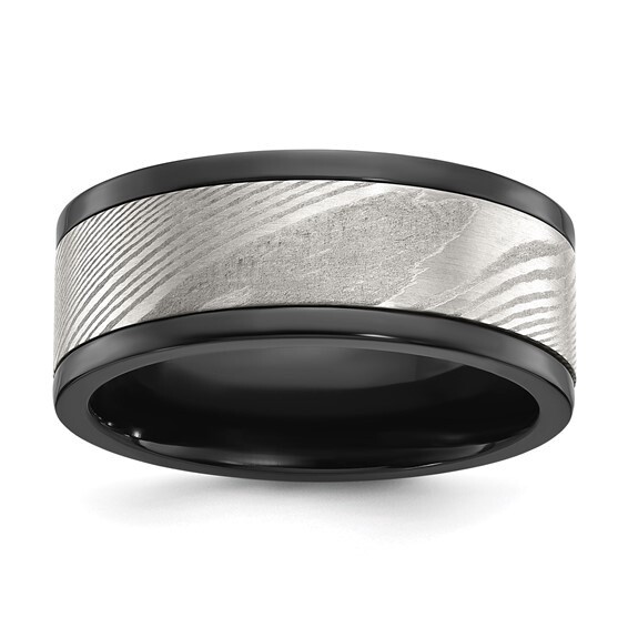 Black Zirconium with Damascus Inlay Band 9mm