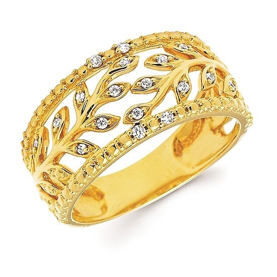 14K YG .10ctw Diamond Ivy Ring Sz 6.5