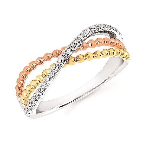 14K Tri-Tone 0.05ctw Diamond Ring Sz 6.5