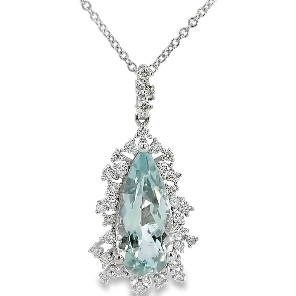 14K WG 3.80ct Aquamarine & 0.44ctw Diamond Necklace 18"