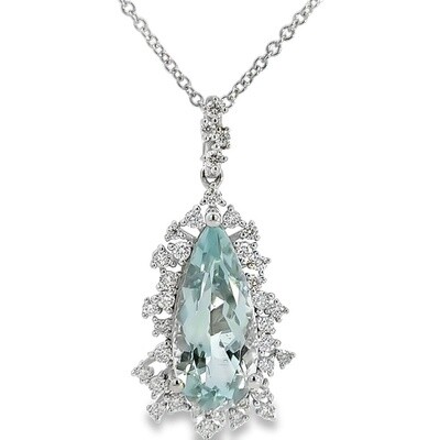 14K WG 3.80ct Aquamarine &amp; 0.44ctw Diamond Necklace 18&quot;