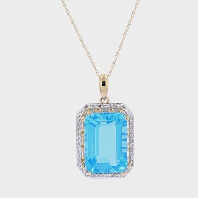 14k YG Swiss Blue Topaz & 0.20ctw Diamond Necklace 18"