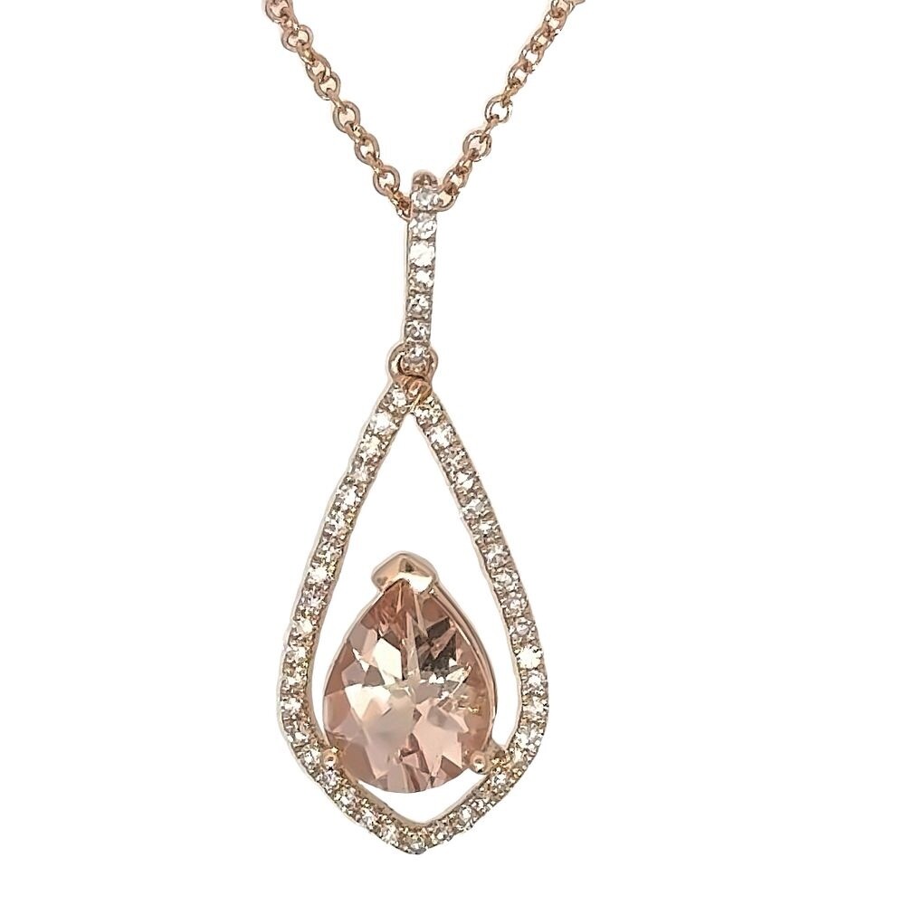 14k RG 1.44ct Morganite & 0.22 Diamond Necklace 18"