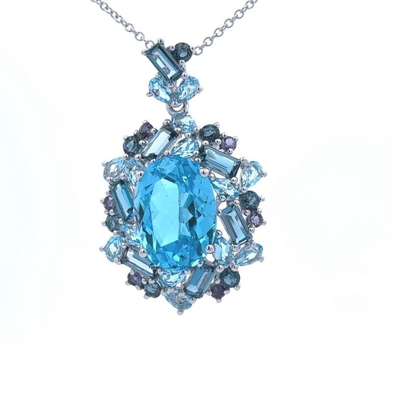 14K WG 12.70ctw Blue Topaz & Iolite Necklace 18"