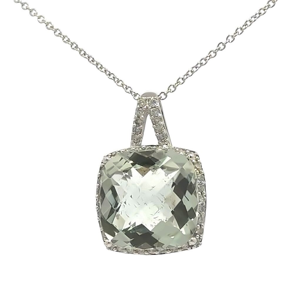 14k 9.45ct Green Amethyst 0.39ctw Dia Necklace 18"