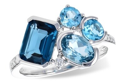 14k WG 3.08ctw Blue Topaz &amp; 0.07ctw Diamond Ring