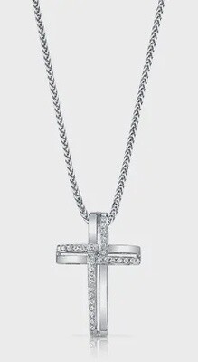 18k WG 0.10ctw Diamond Cross Necklace 18"