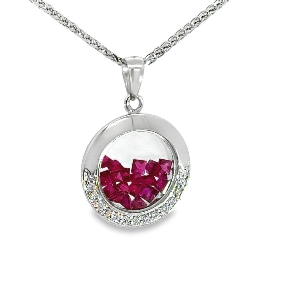 18k WG 0.06ctw Diamond 0.88ctw Ruby Necklace 18&quot;